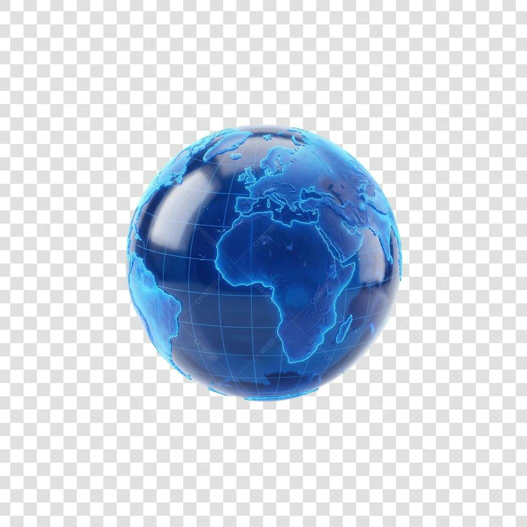 Elemento 3D Globo Terrestre Azul Digital PNG Fundo Transparente