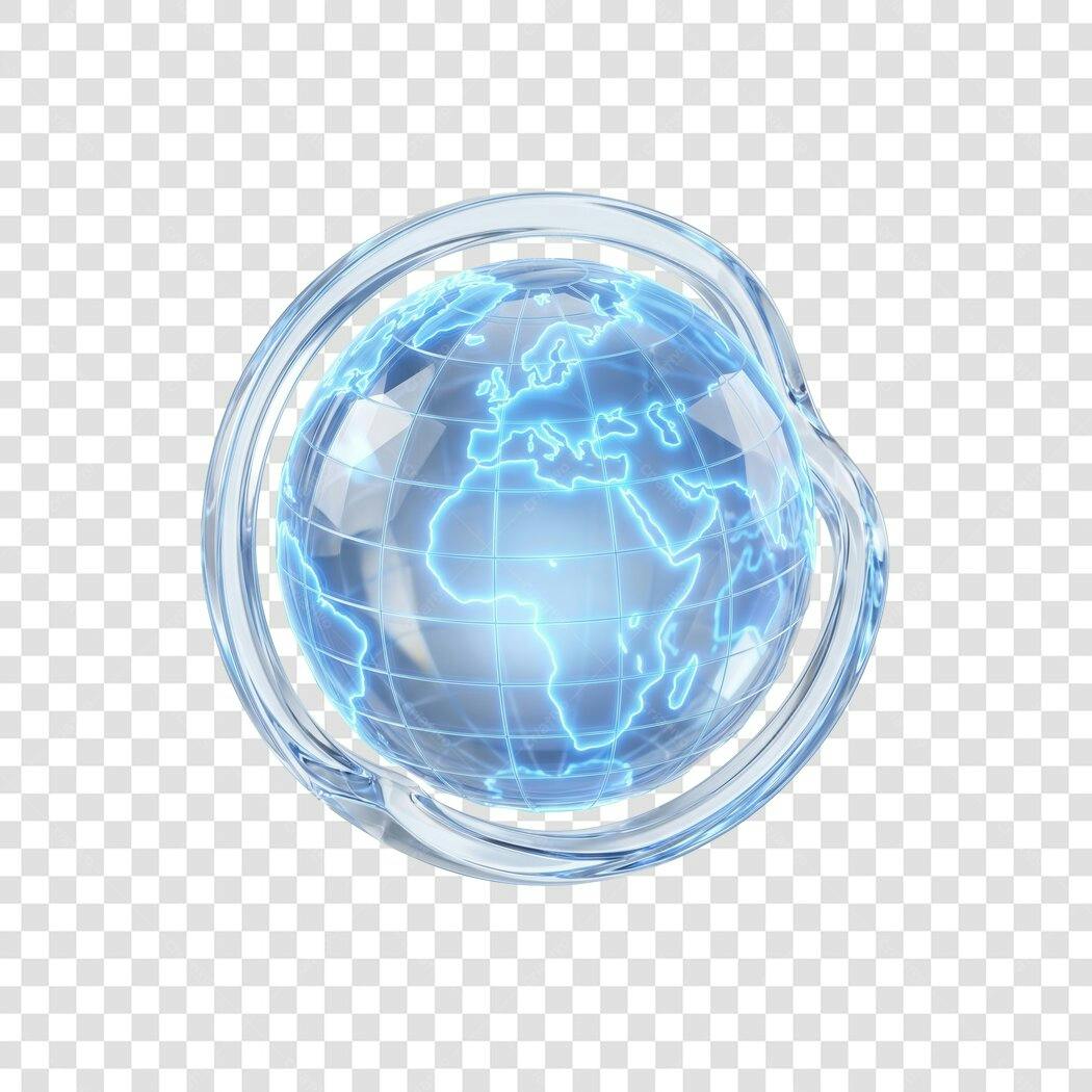 Elemento 3D Globo Terrestre Azul Neon Transparente PNG