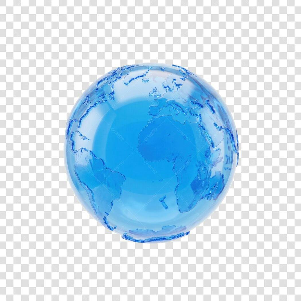 Elemento 3D Globo Terrestre Azul Translúcido PNG Fundo Transparente