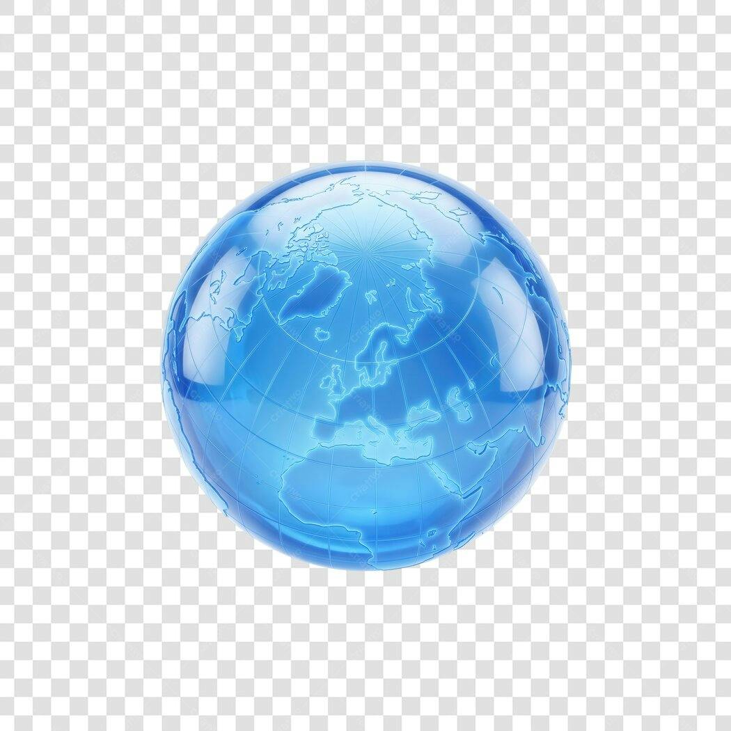 Elemento 3D Globo Terrestre Azul Translúcido PNG Fundo Transparente