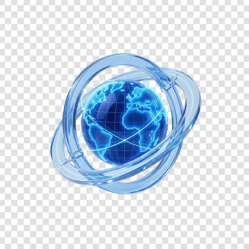 Elemento 3D Globo Terrestre Conectividade Azul PNG Fundo Transparente