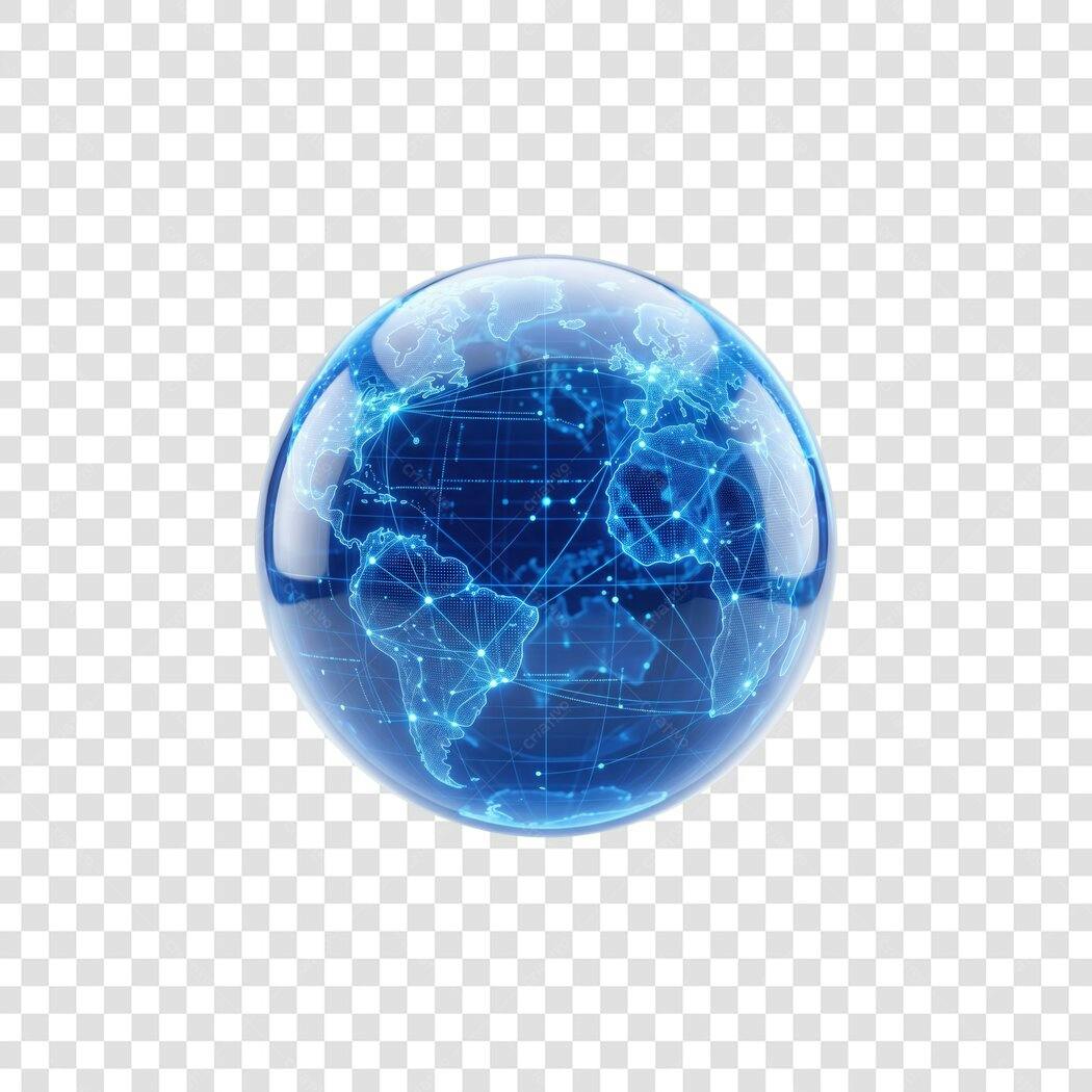 Elemento 3D Globo Terrestre Conexões Digitais PNG Fundo Transparente
