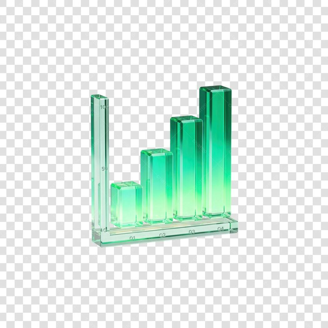 Elemento 3D Gráfico Barras Crescimento Verde PNG Fundo Transparente