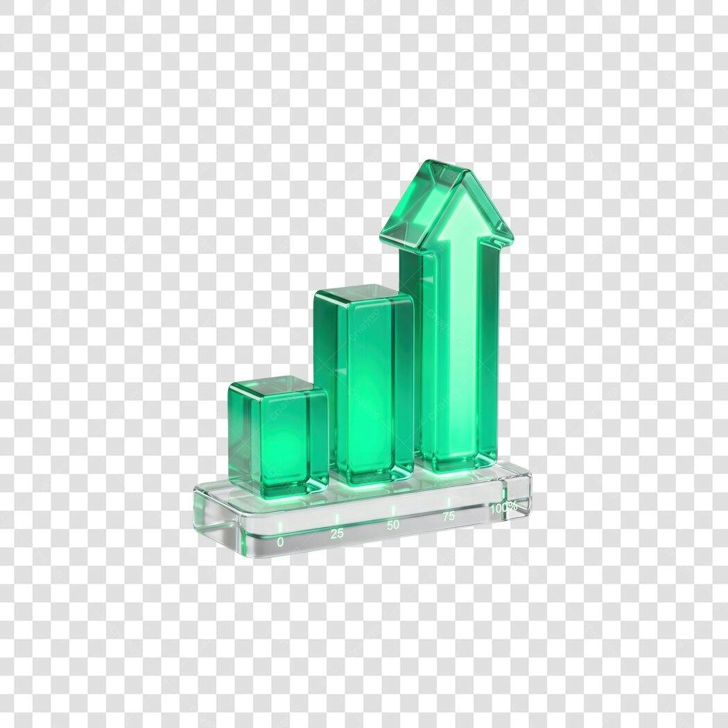 Elemento 3D Gráfico de Barras Crescimento Verde PNG Fundo Transparente