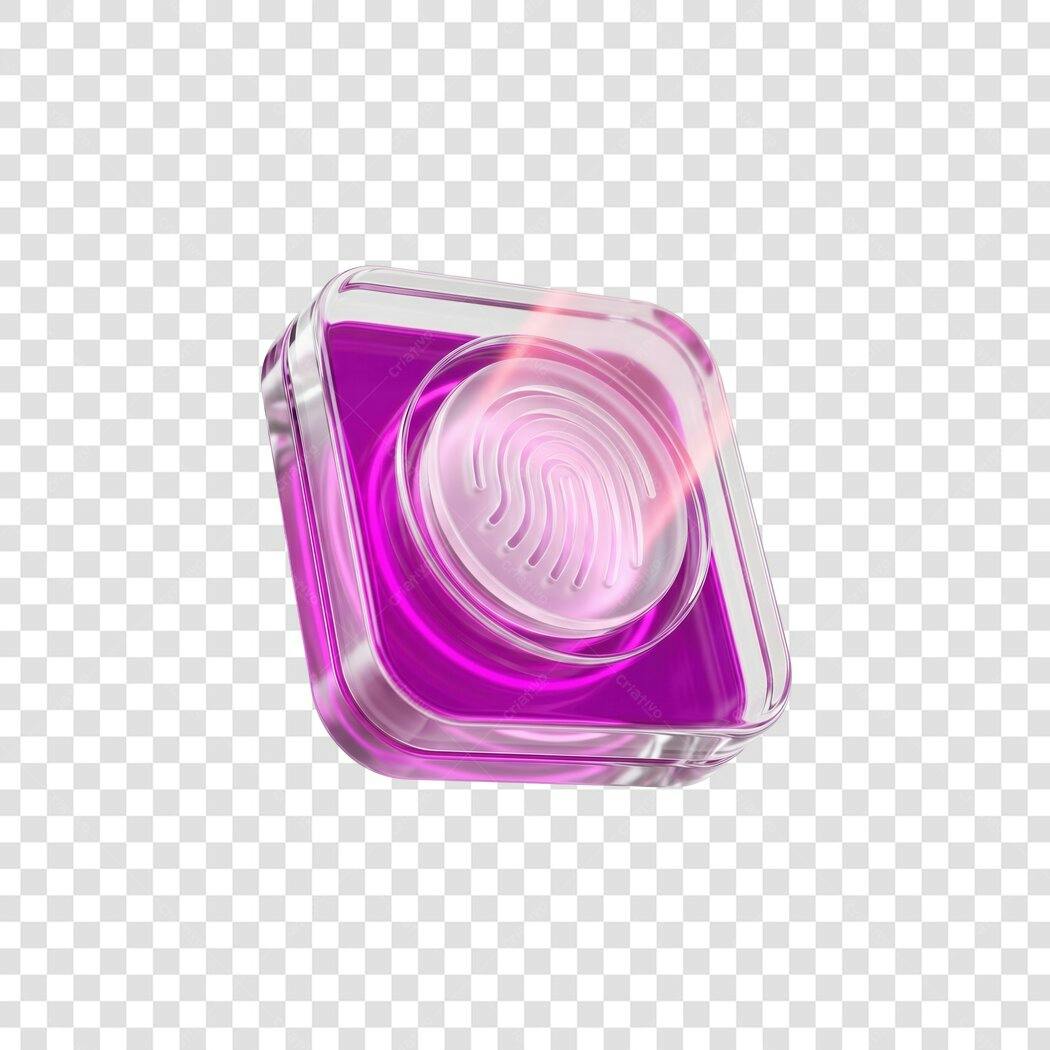 Elemento 3D Ícone Biometria Digital Roxo PNG Fundo Transparente
