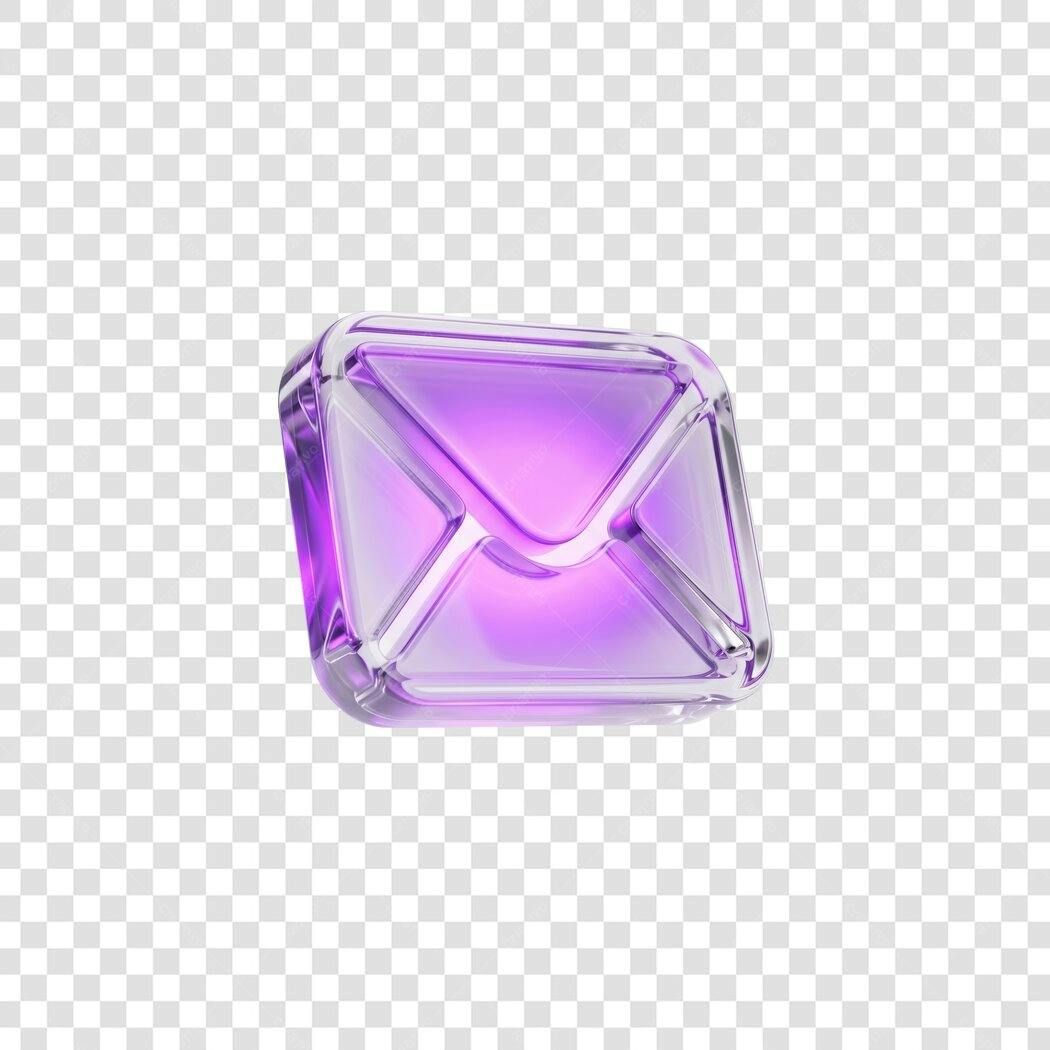 Elemento 3D Ícone Envelope Roxo Vidro PNG Fundo Transparente