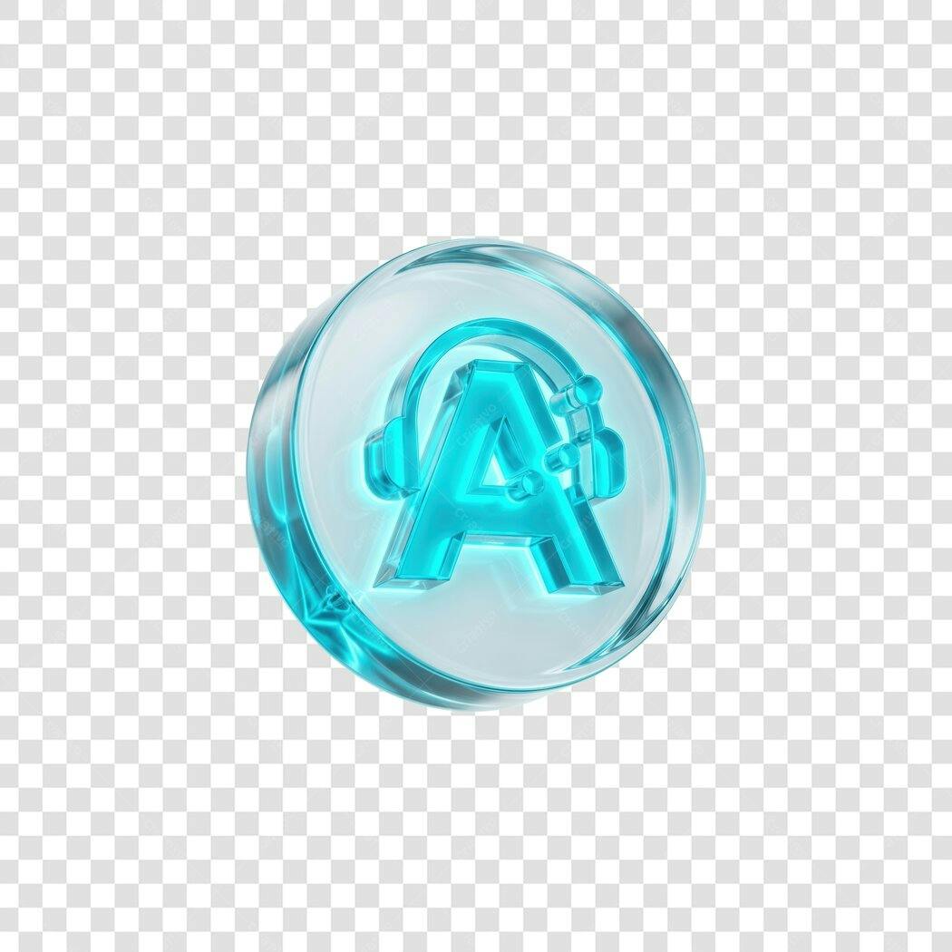Elemento 3D Ícone Letra A Fone de Ouvido Azul PNG Fundo Transparente