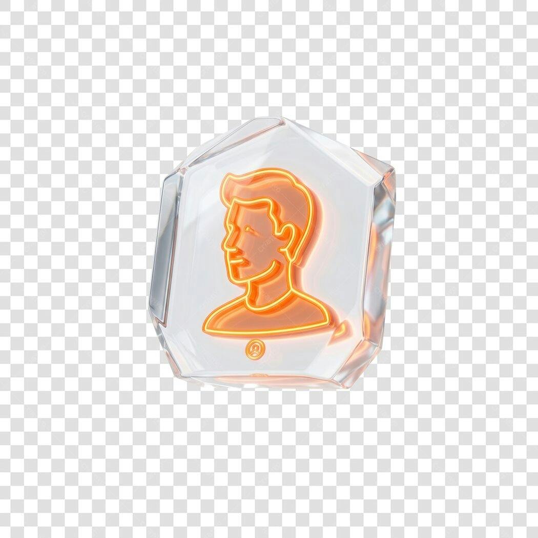 Elemento 3D Ícone Perfil Usuário Laranja Neon PNG Fundo Transparente