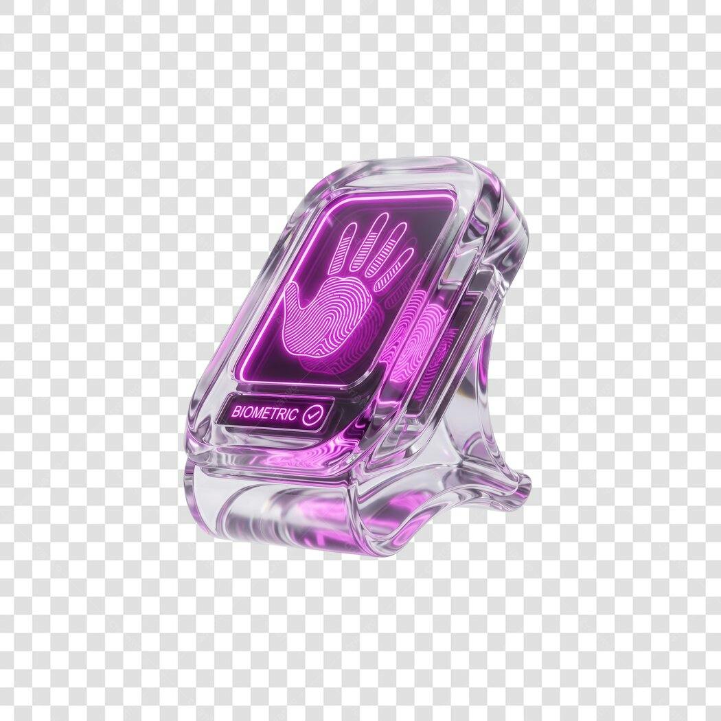 Elemento 3D Leitor Biométrico Digital Roxo PNG Fundo Transparente