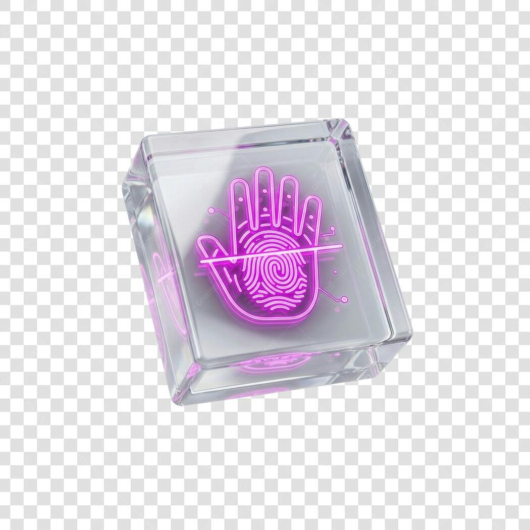 Elemento 3D Leitor Biométrico Mão Roxa PNG Fundo Transparente