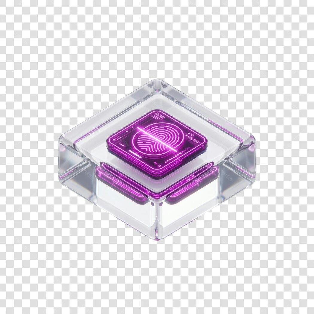 Elemento 3D Leitor Biométrico Roxo Transparente PNG Sem Fundo