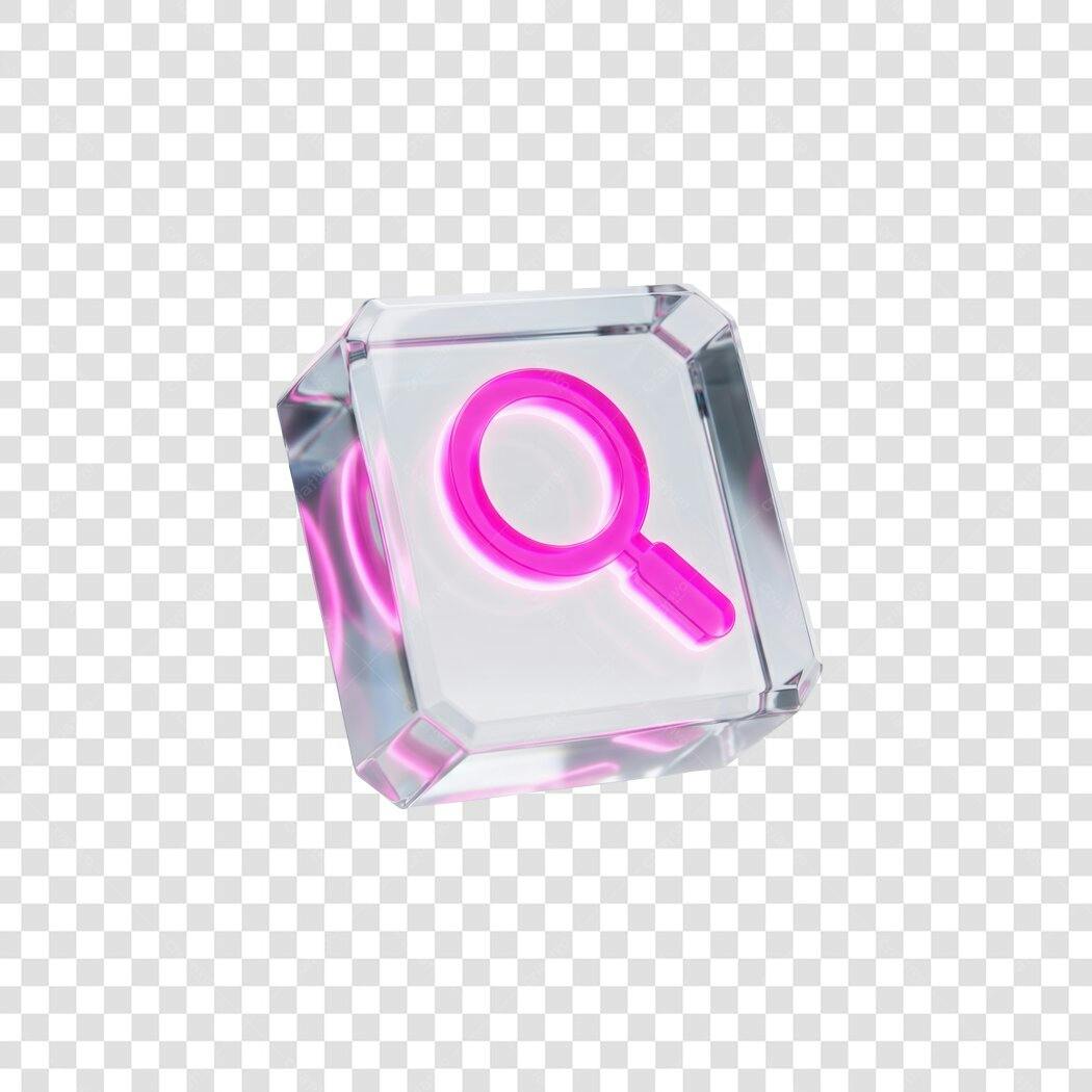 Elemento 3D Lupa Rosa Neon Busca PNG Fundo Transparente