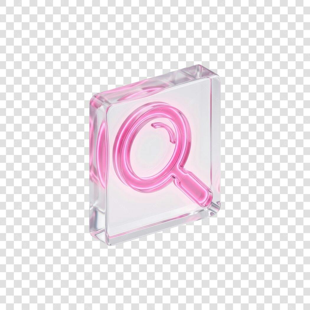 Elemento 3D Lupa Rosa Transparente PNG Fundo Transparente