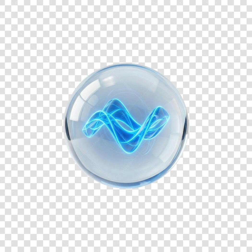 Elemento 3D Onda Sonora Azul Esfera Vidro PNG Fundo Transparente