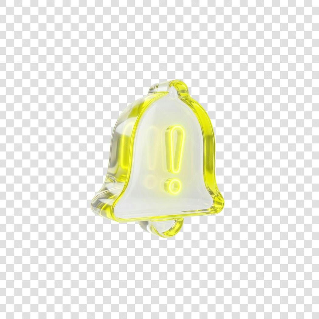 Elemento 3D Sino Notificação Alerta Amarelo PNG Fundo Transparente
