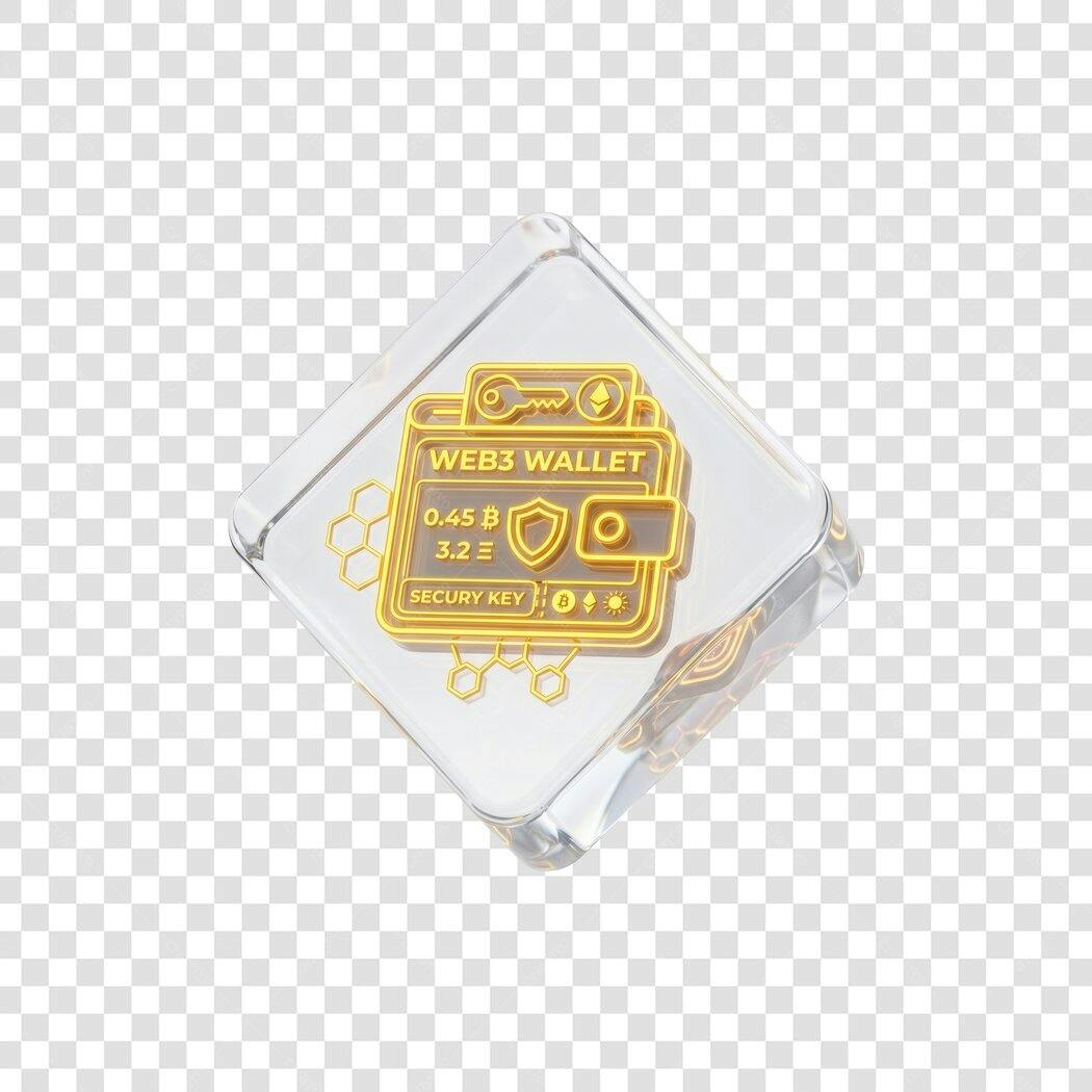 Elemento 3D Web3 Wallet Criptomoeda Dourada PNG Fundo Transparente