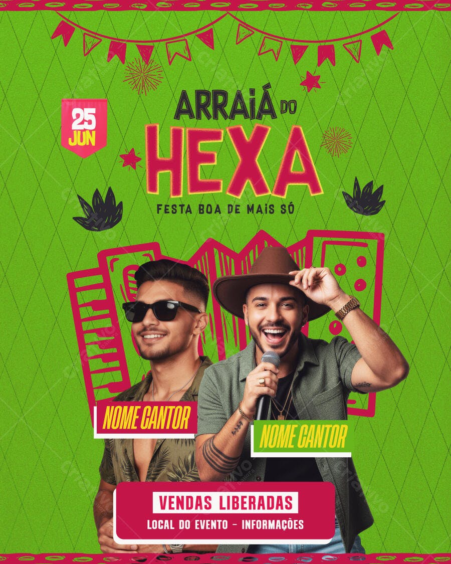 Flyer Arraiá do Hexa Festa Junina Junho PSD Editável