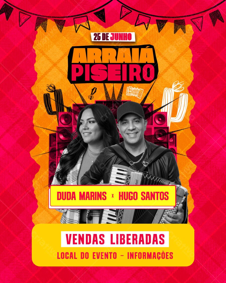 Flyer Arraiá Piseiro Festa Junina Junho PSD Editável