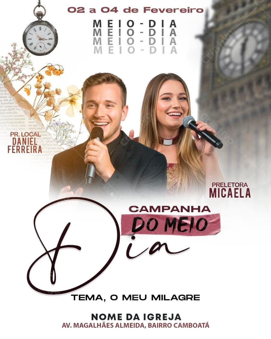 Flyer Campanha do Meio Dia Igreja Evangélica PSD Editável