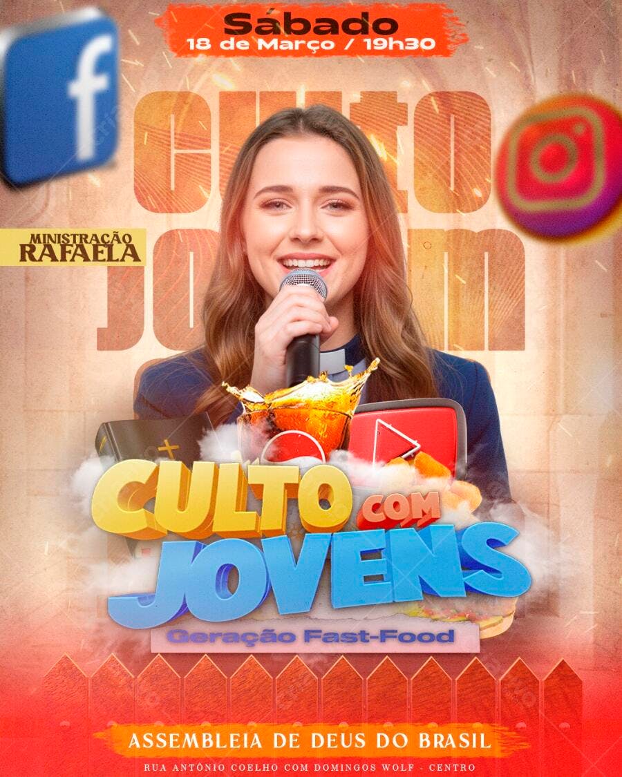 Flyer Culto com Jovens Igreja Cristã PSD Editável