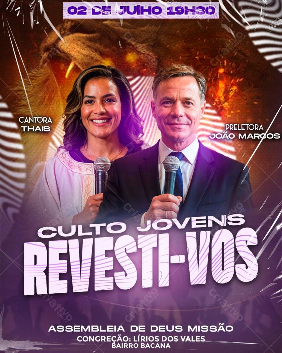 Flyer Culto Jovens Revesti-vos Igreja PSD Editável