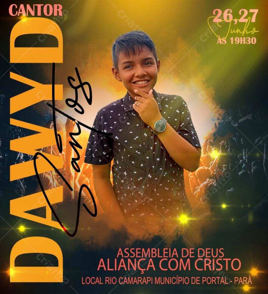 Flyer Evento Gospel Cantor David Santos Junho PSD Editável