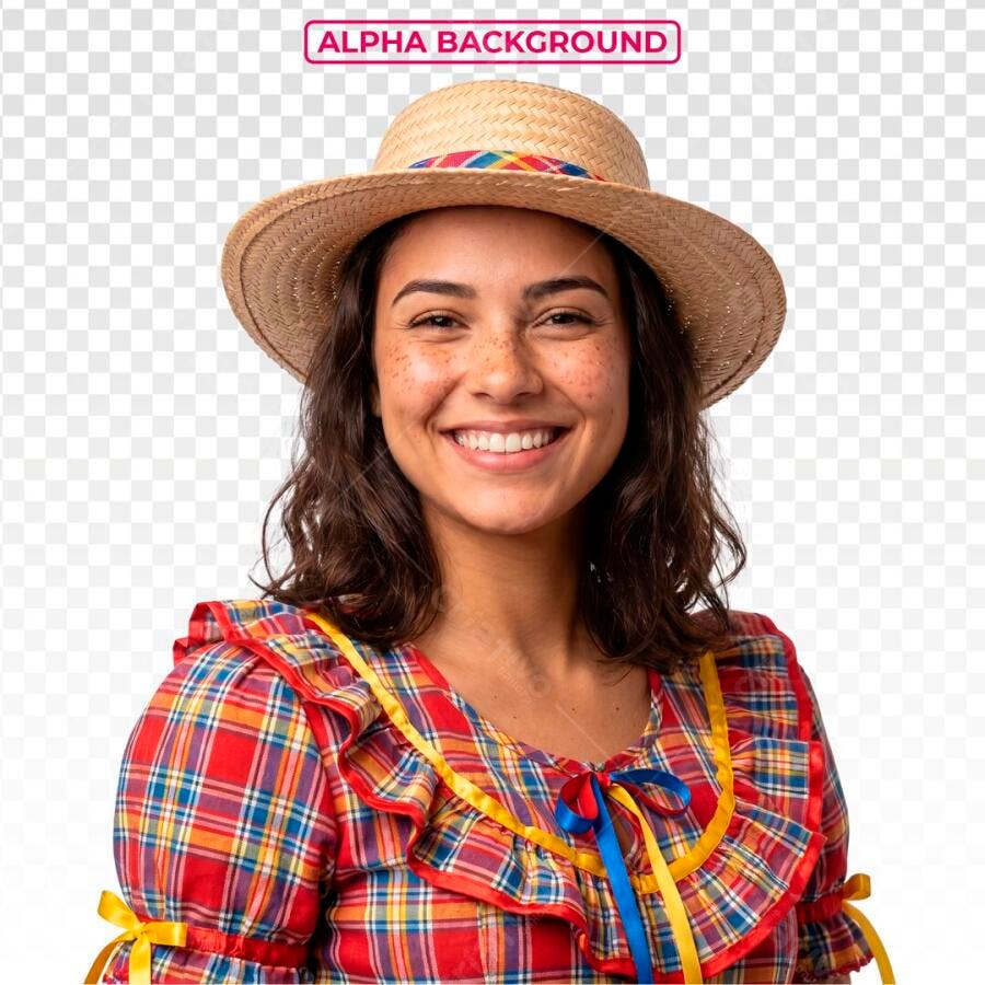 Foto Recorte Mulher Festa Junina Chapéu Palha PSD Editável
