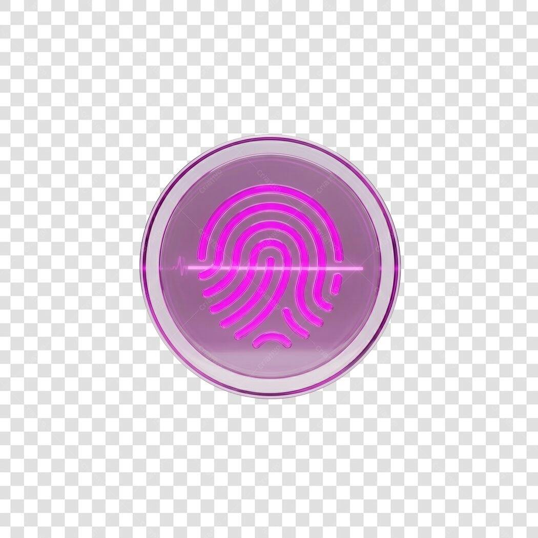 Ícone Biometria Digital Roxo Neon PNG Fundo Transparente