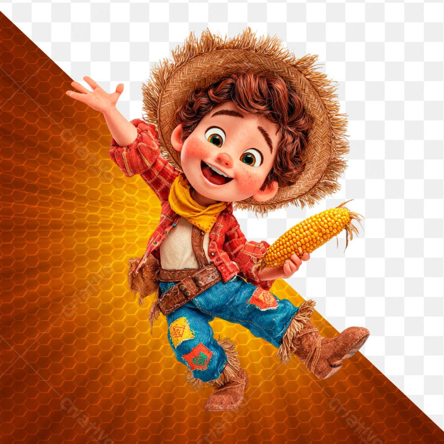 Menino Caipira Festa Junina Milho PNG Transparente