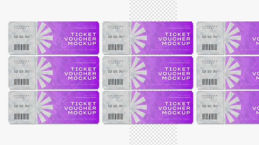 Mockup Ingresso Voucher Evento Fundo Transparente Editável