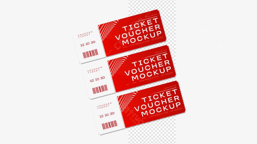 Mockup Ingresso Voucher Vermelho Papel 3/4 Editável