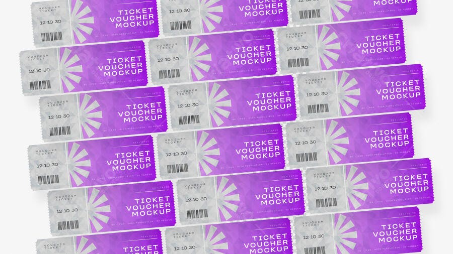 Mockup Realista Ingresso Voucher Flat Lay Fundo Branco Editável