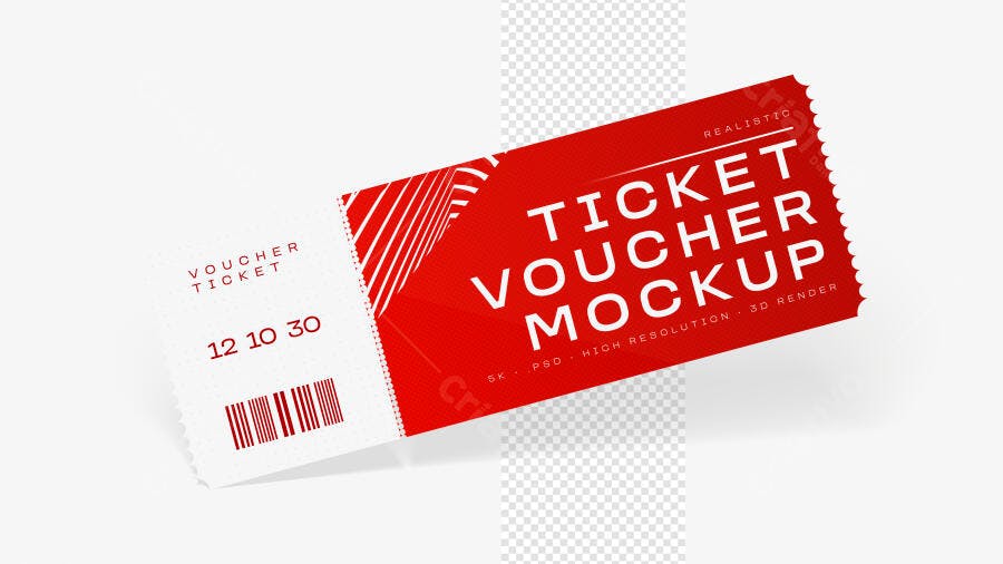 Mockup Realista Ticket Voucher Bilhete Flutuante Editável