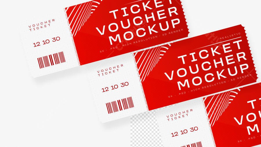 Mockup Realista Ticket Voucher Ingresso Fundo Branco Editável