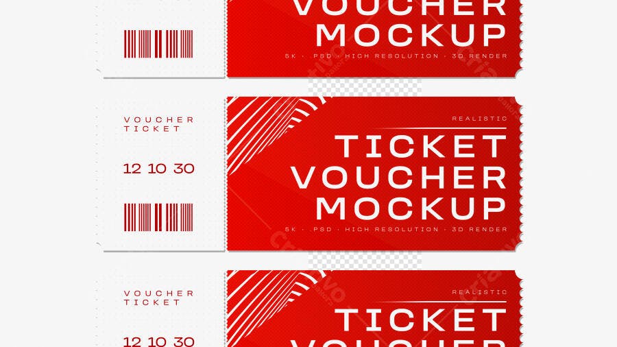 Mockup Realista Ticket Voucher Ingresso Fundo Branco Editável