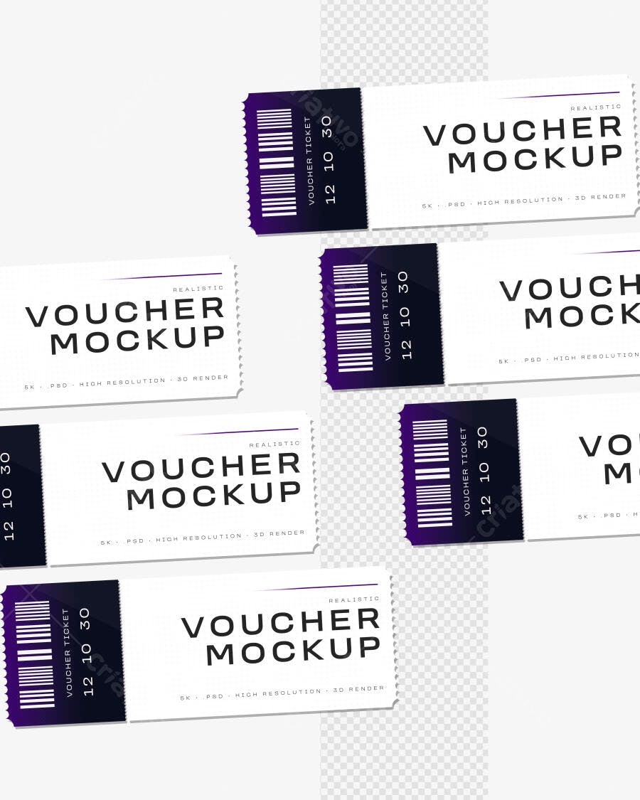 Mockup Realista Voucher Ingresso Bilhete Fundo Transparente Editável