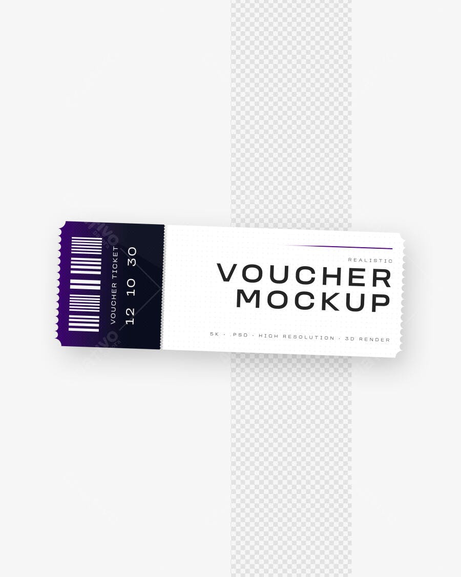 Mockup Realista Voucher Ingresso Bilhete Horizontal Editável