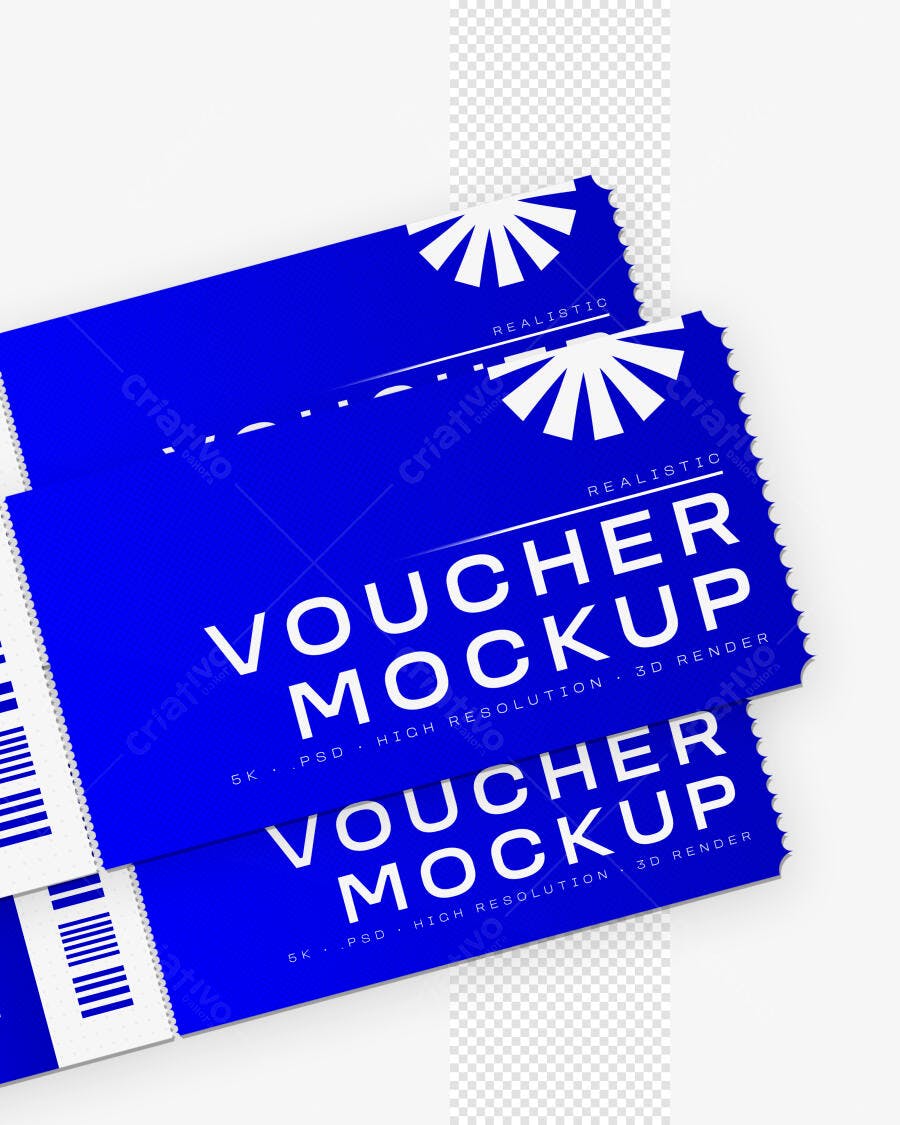 Mockup Realista Voucher Ingresso Ticket Fundo Branco Editável
