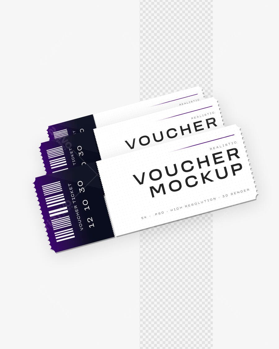Mockup Realista Voucher Ingresso Ticket Fundo Branco Editável