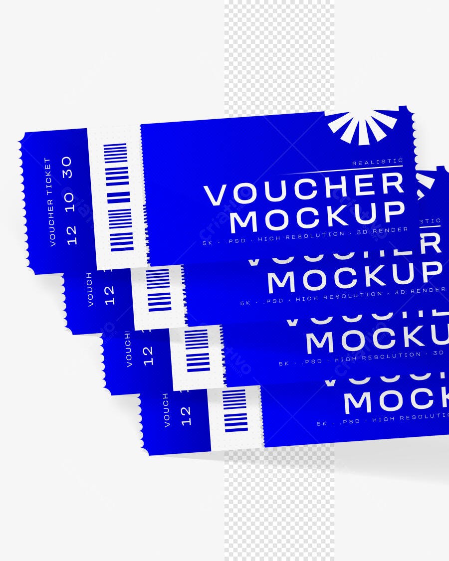Mockup Realista Voucher Ingresso Ticket Fundo Branco Editável