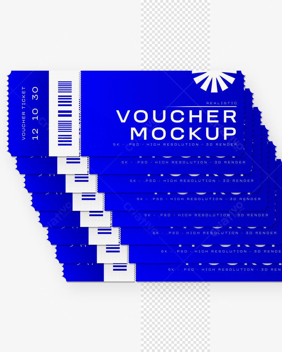 Mockup Realista Voucher Ticket Azul Empilhado Editável