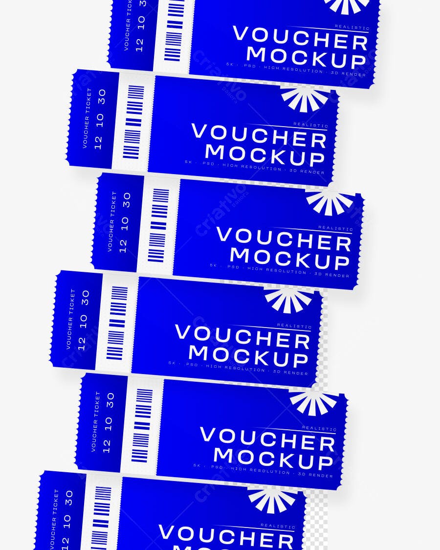 Mockup Realista Voucher Ticket Azul Fundo Branco Editável