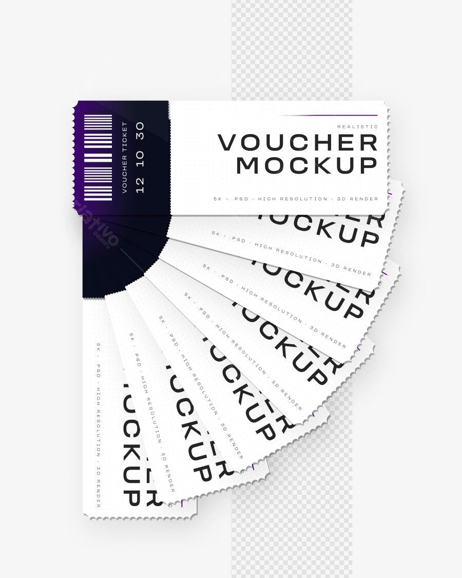 Mockup Realista Voucher Ticket Fundo Branco Editável
