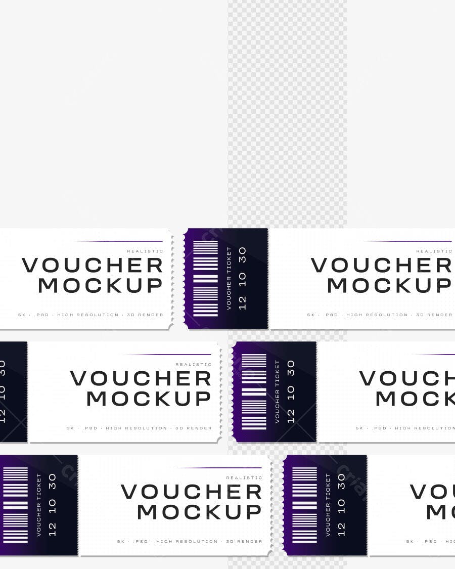 Mockup Realista Voucher Ticket Fundo Transparente Editável