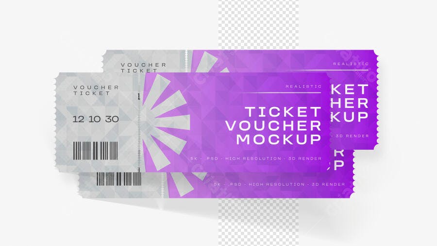 Mockup Ticket Voucher Evento Entrada Frontal Editável