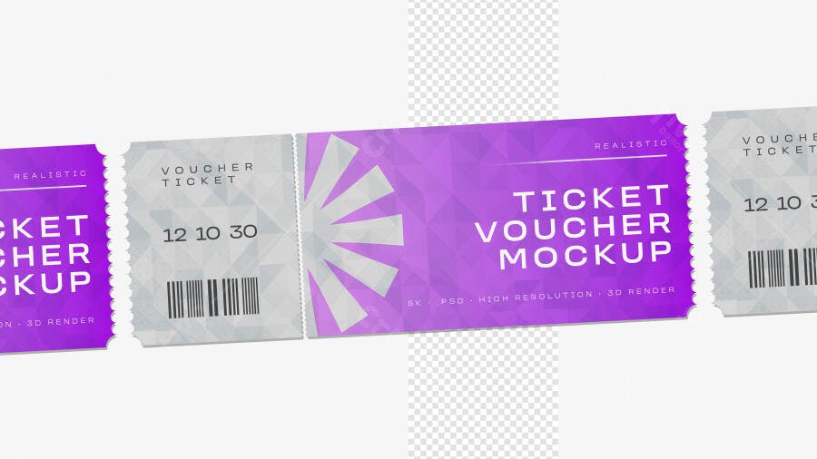Mockup Ticket Voucher Ingresso Papel Flutuando Editável