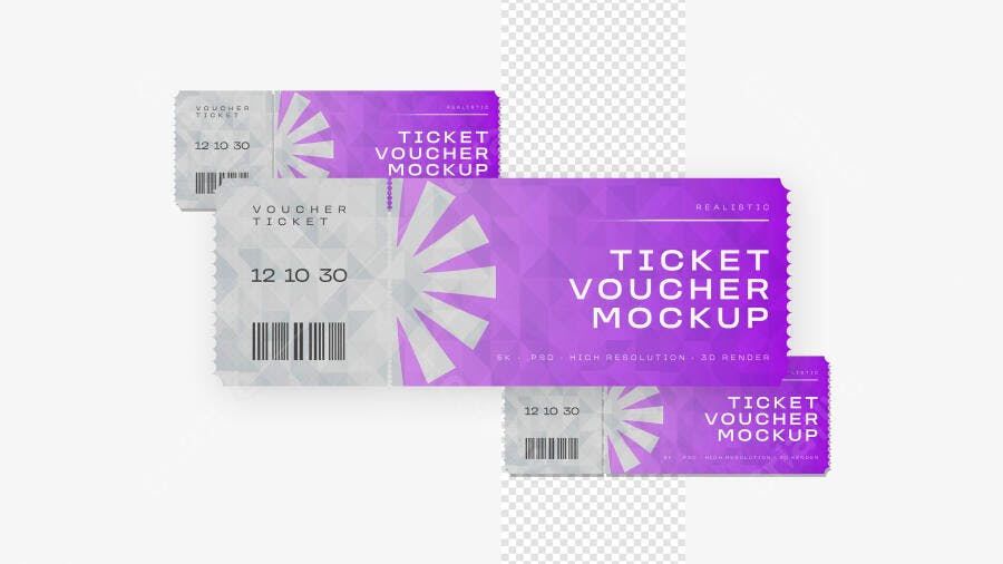 Mockup Ticket Voucher Papel Flutuante Fundo Transparente Editável