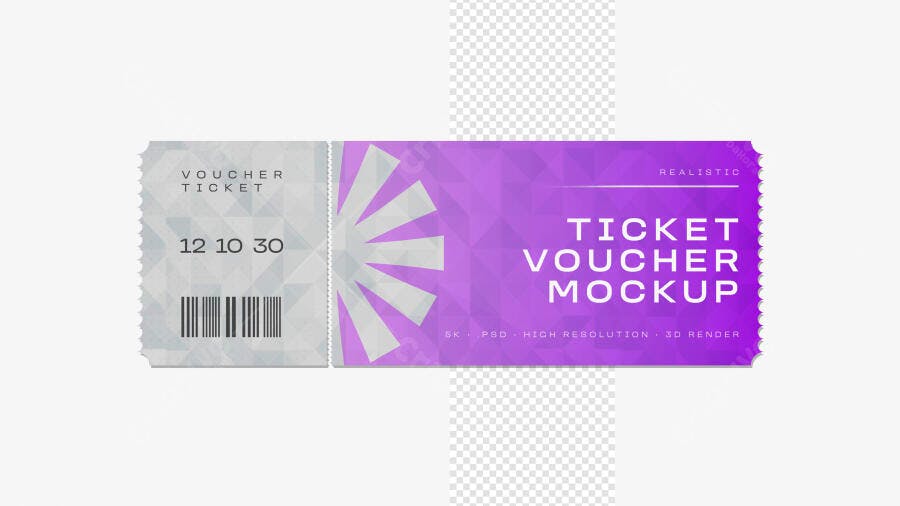 Mockup Ticket Voucher Roxo Frontal Editável