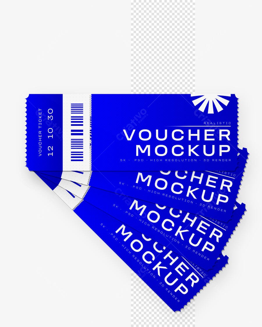 Mockup Voucher Ticket Azul Empilhado Vista Superior Editável