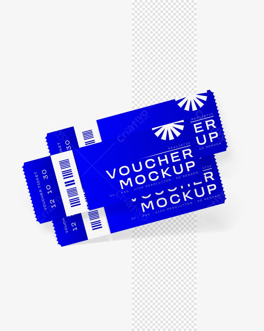 Mockup Voucher Ticket Bilhete Fundo Branco Editável